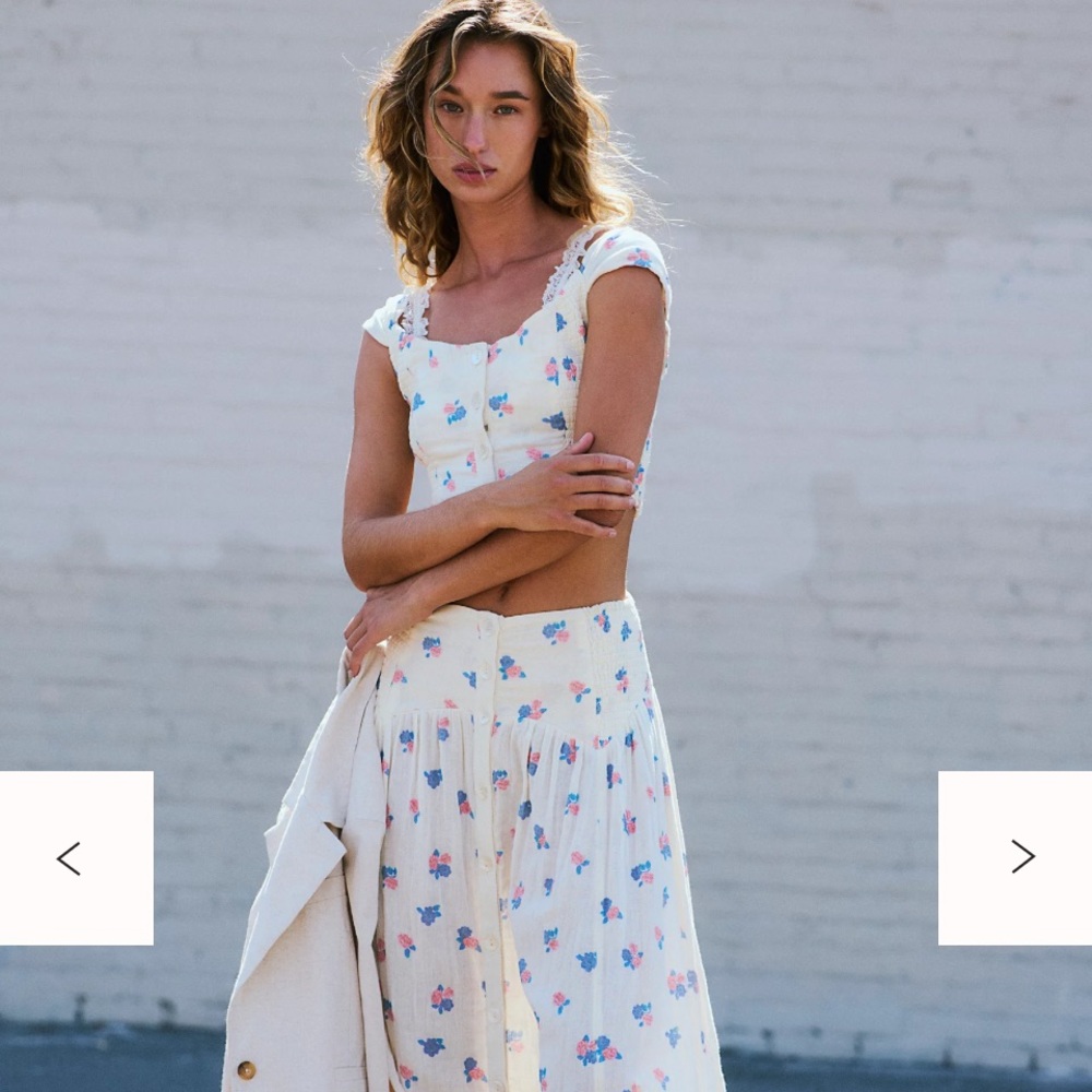 Free People Iris Corset Set Floral Print Crop Top & Skirt Women's Size S